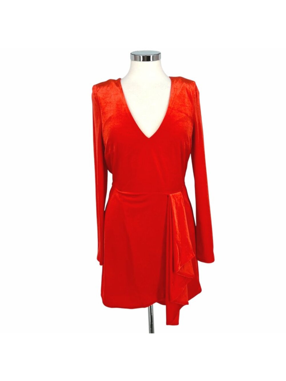Bar III Velvet Glam Vibrant Red Long Sleeve V-Neck Dress Size Large NWT